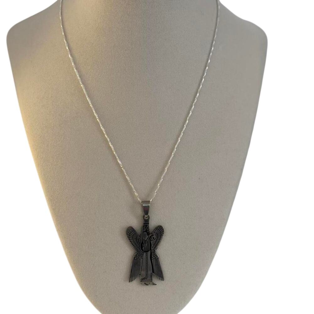 Silver Angel Pendant Necklace Vintage Guardian Angel Stainless Steel Jewelry - Picture 2 of 5